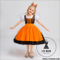 Girls halloween dress set formal satin dress with apron costume for big kids role play dress - ws086-orange / 130cm/8y