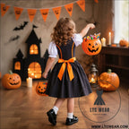 Girls halloween dress set formal satin dress with apron costume for big kids role play dress