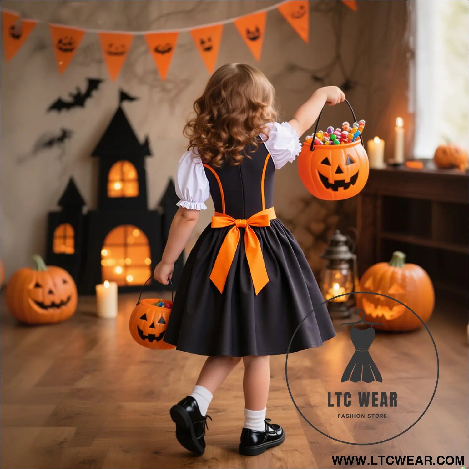 Girls halloween dress set formal satin dress with apron costume for big kids role play dress