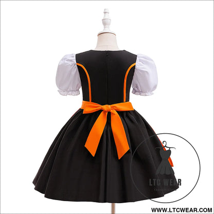Girls halloween dress set formal satin dress with apron costume for big kids role play dress