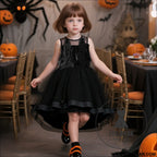 Girls’ princess dress with beaded tulle train sleeveless black formal dress