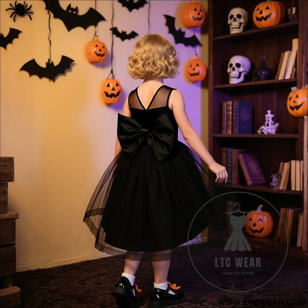 Girls’ princess dress with beaded tulle train sleeveless black formal dress