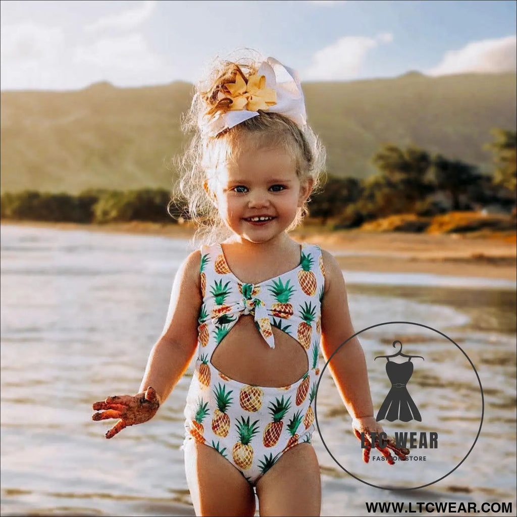 Girls swimsuit new sleeveless hollow one piece pineapple swimsuit vest one piece swimsuit - 90