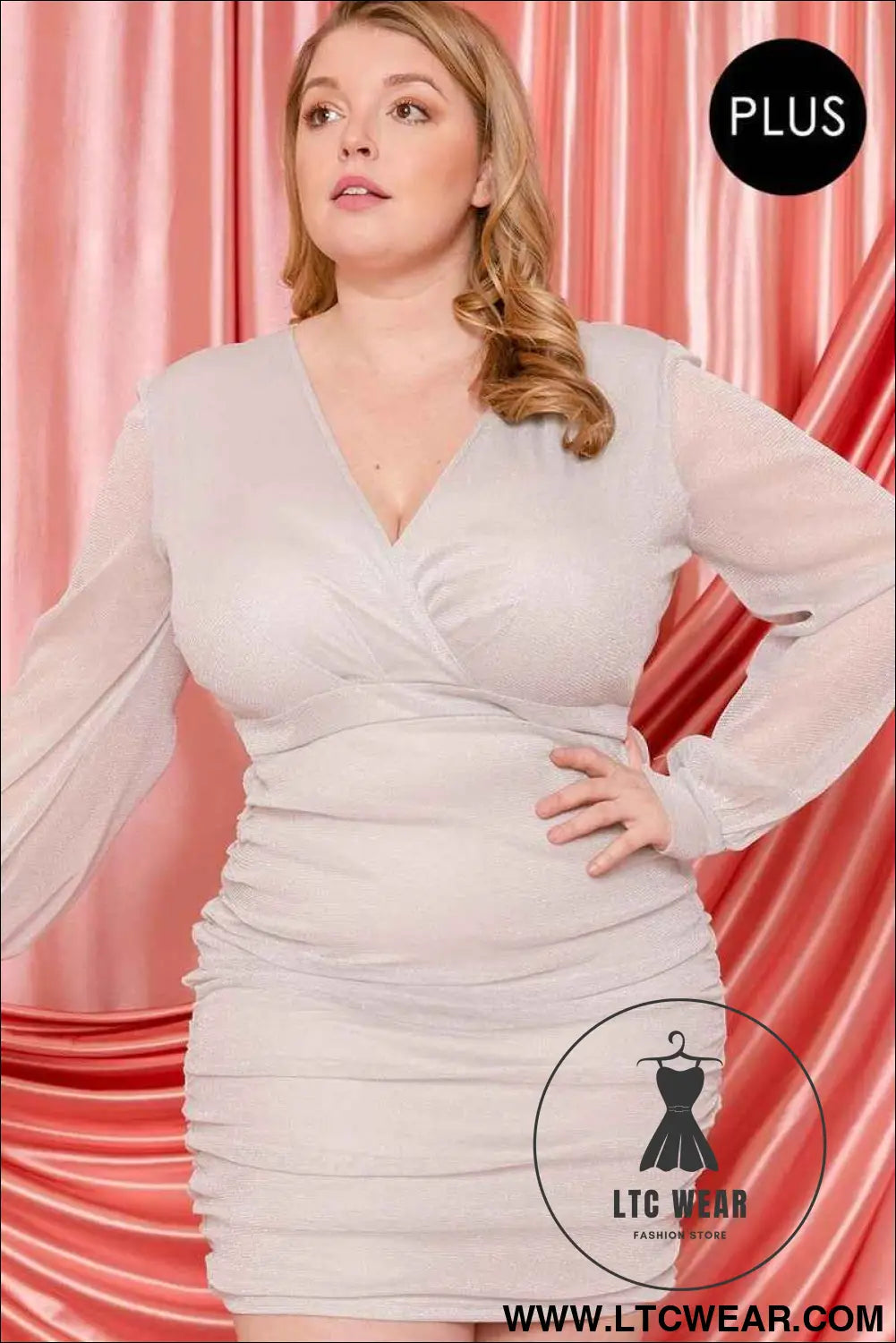 Glitter Mesh Shirring Side Plus Mini Dress