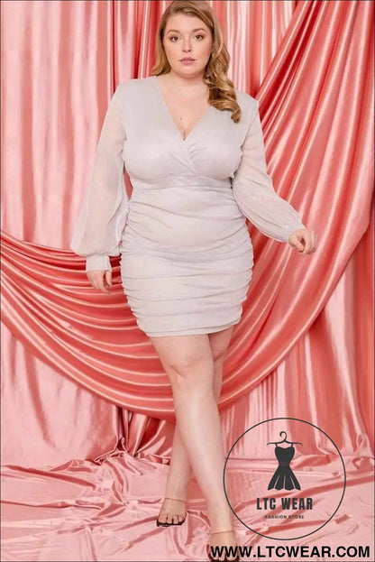Glitter Mesh Shirring Side Plus Mini Dress