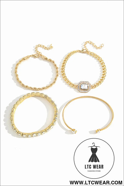 Gold 4pcs Diamond Chained Braided Bangle Bracelet Set - L.T.C Wear Online Fashion Store