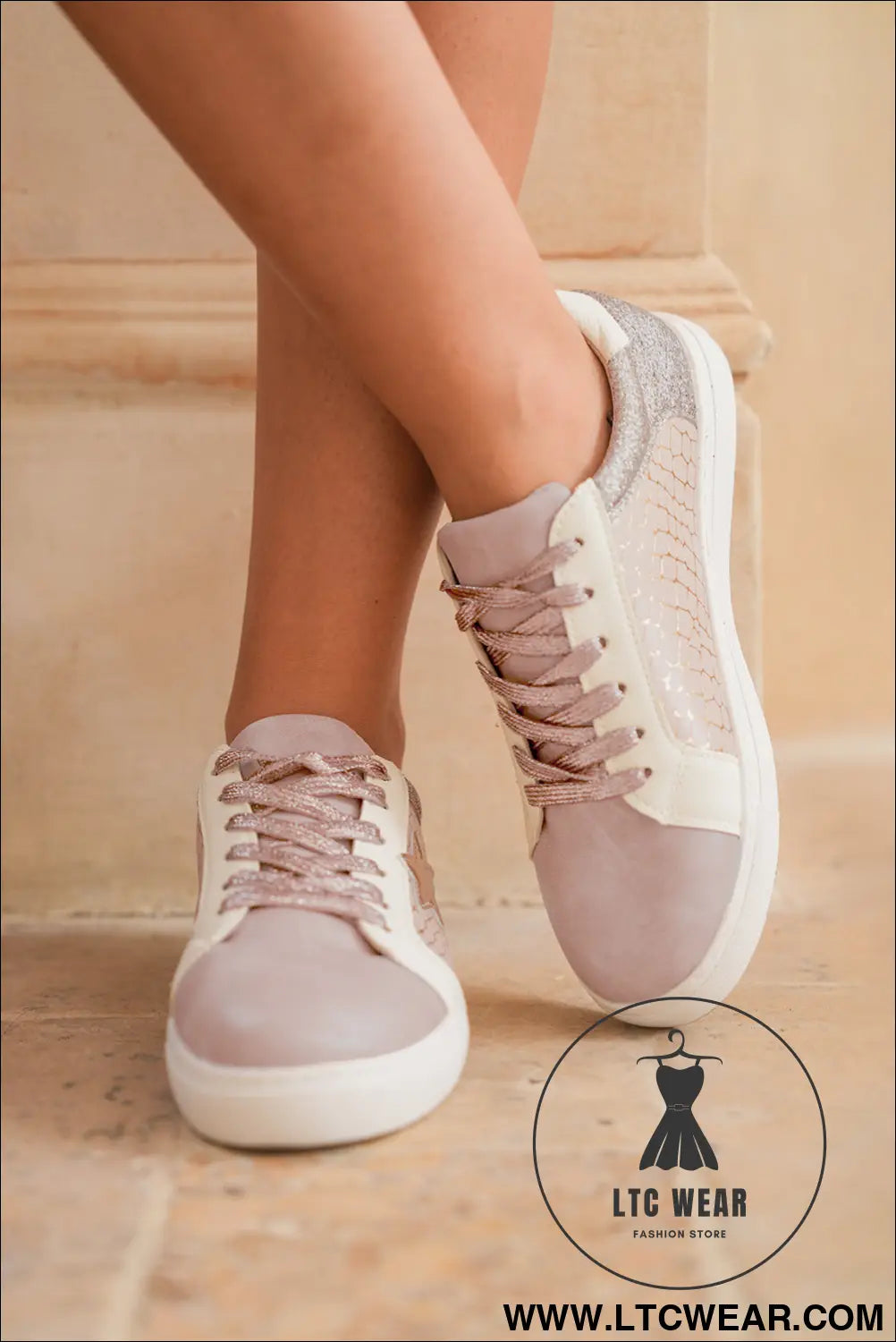 Gold glitter star patchwork pu leather lace-up sneakers - womens shoes
