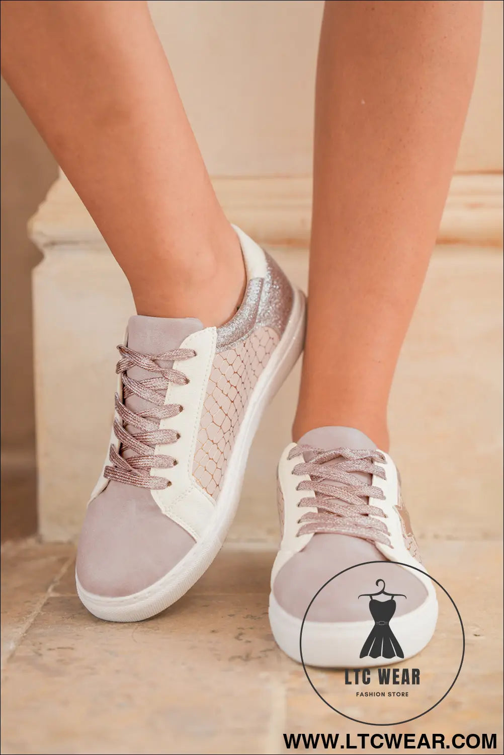 Gold glitter star patchwork pu leather lace-up sneakers - womens shoes