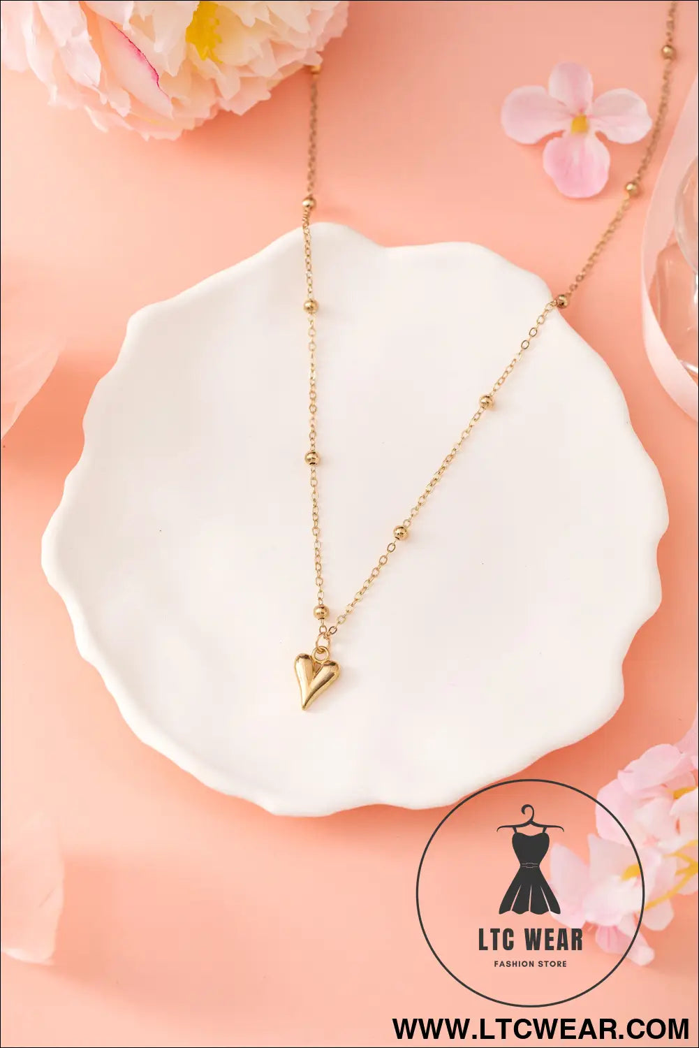 Gold plated alloy puffed heart necklace - gold / one size / 100% alloy - jewelry