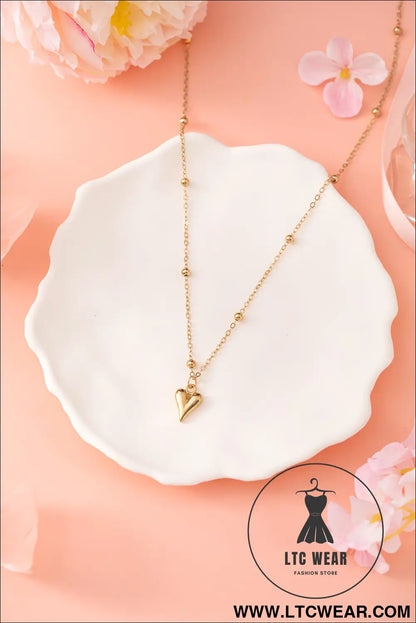 Gold plated alloy puffed heart necklace - gold / one size / 100% alloy - jewelry