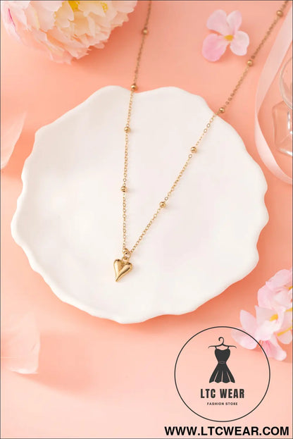 Gold plated alloy puffed heart necklace - gold / one size / 100% alloy - jewelry