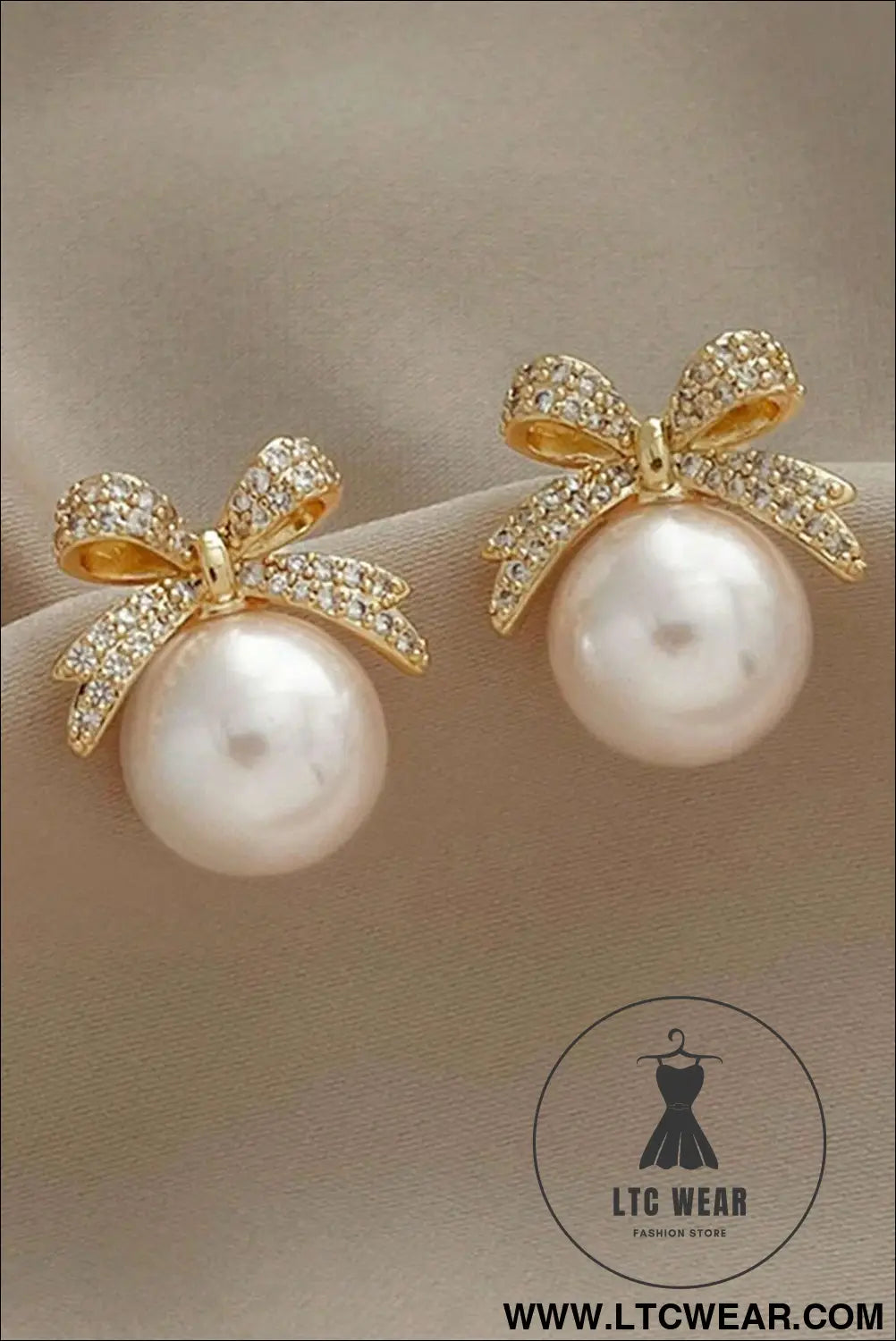 Gold rhinestone bowknot pearl earrings - gold / one size / alloy - jewelry