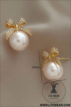 Gold rhinestone bowknot pearl earrings - gold / one size / alloy - jewelry