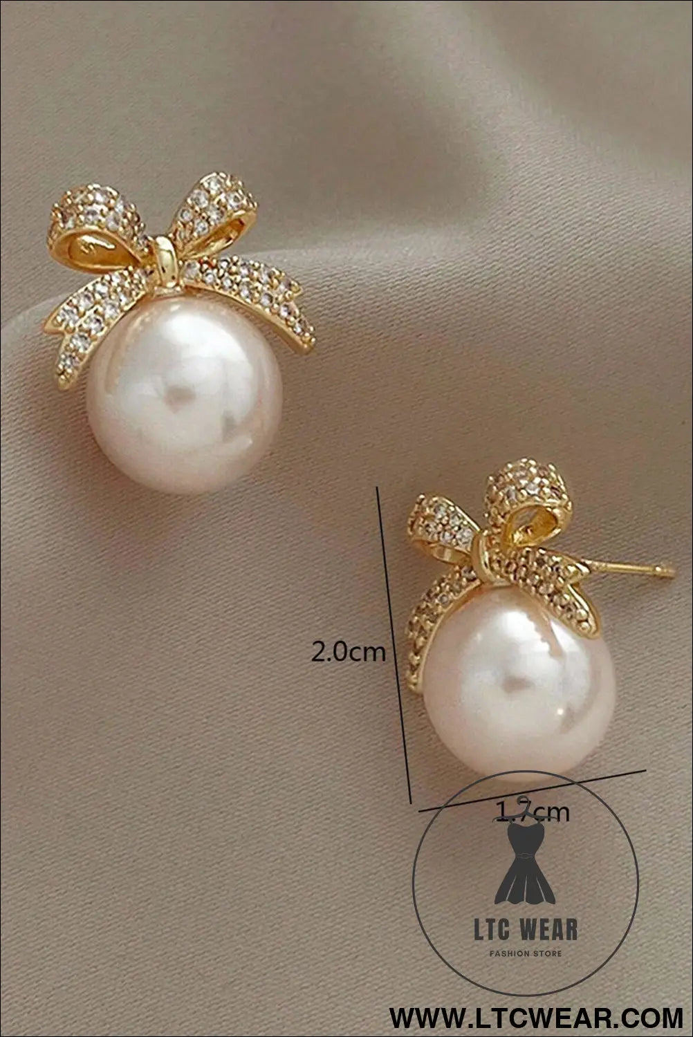 Gold rhinestone bowknot pearl earrings - gold / one size / alloy - jewelry