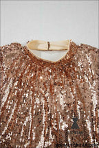 Gold Sequined Long Sleeve Cutout Back Mini Dress