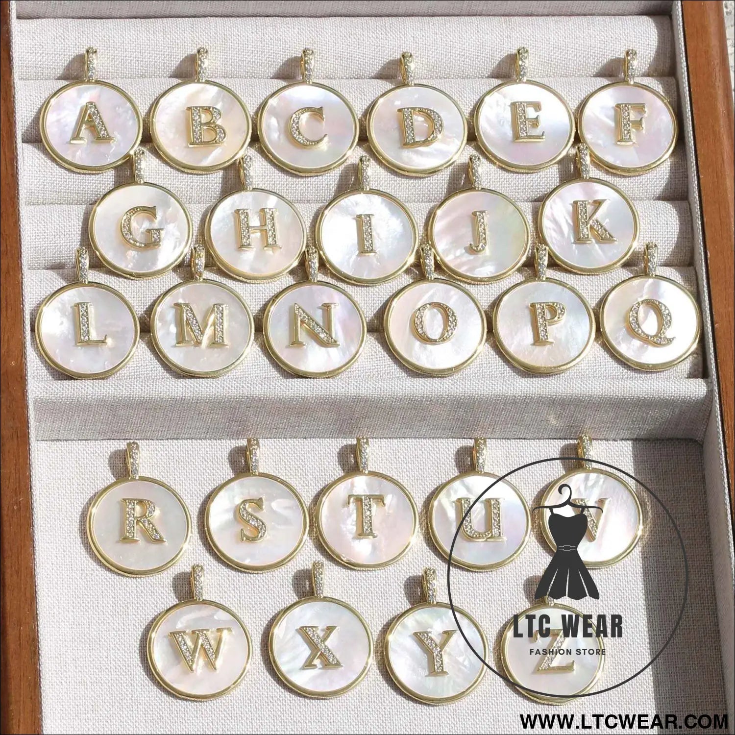 Gold Shell Initial Pendant Charm Collection