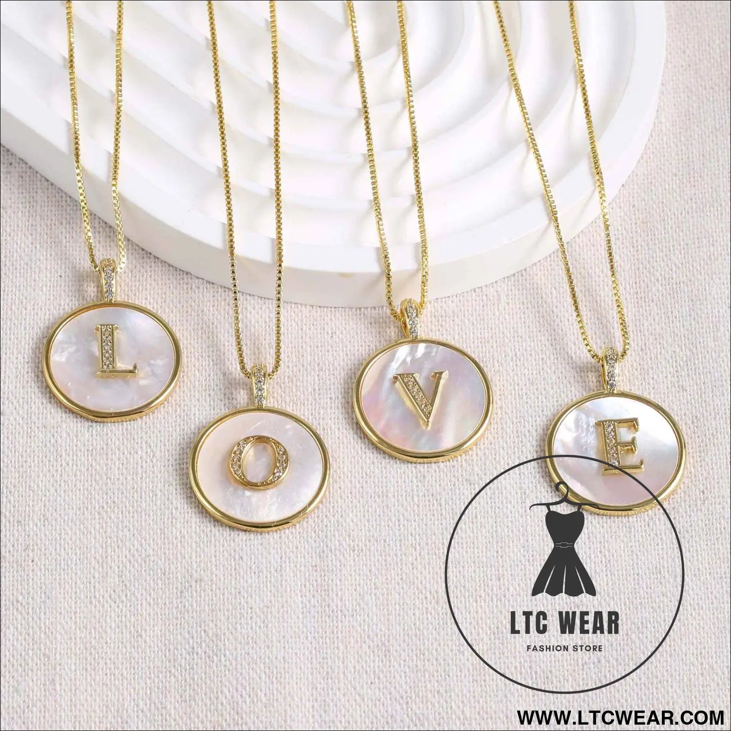 Gold Shell Initial Pendant Charm Collection