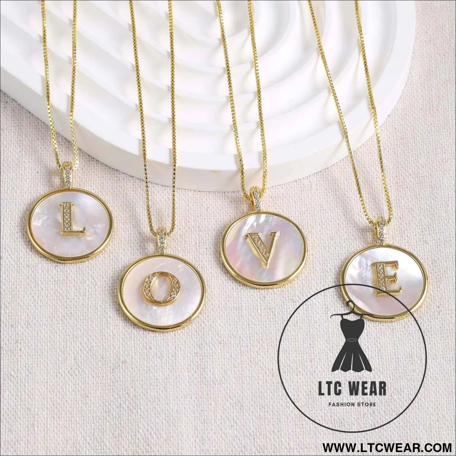 Gold Shell Initial Pendant Charm Collection