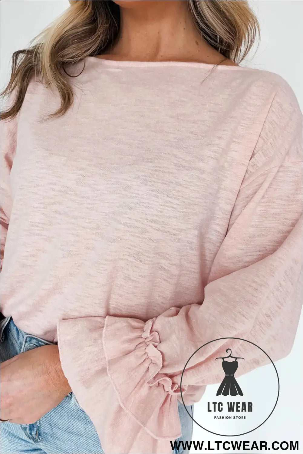 Gossamer pink long sleeve ruffle cuff casual elegant top - long sleeve tops