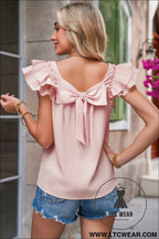 Gossamer pink textured bow frilled ruffle sleeve blouse - gossamer pink / 2xl / 95% polyester + 5% elastane - blouses &
