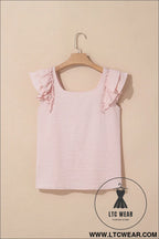 Gossamer pink textured bow frilled ruffle sleeve blouse - blouses & shirts