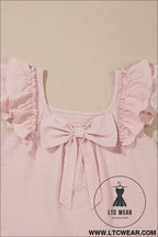 Gossamer pink textured bow frilled ruffle sleeve blouse - blouses & shirts