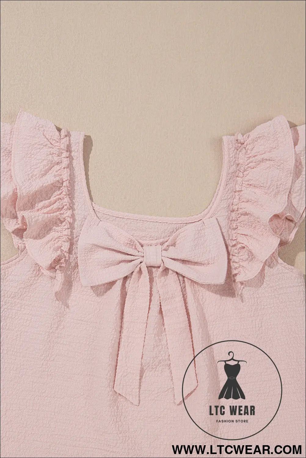 Gossamer pink textured bow frilled ruffle sleeve blouse - blouses & shirts