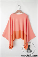 Grapefruit orange colorblock v neck slits oversized top - 20%
