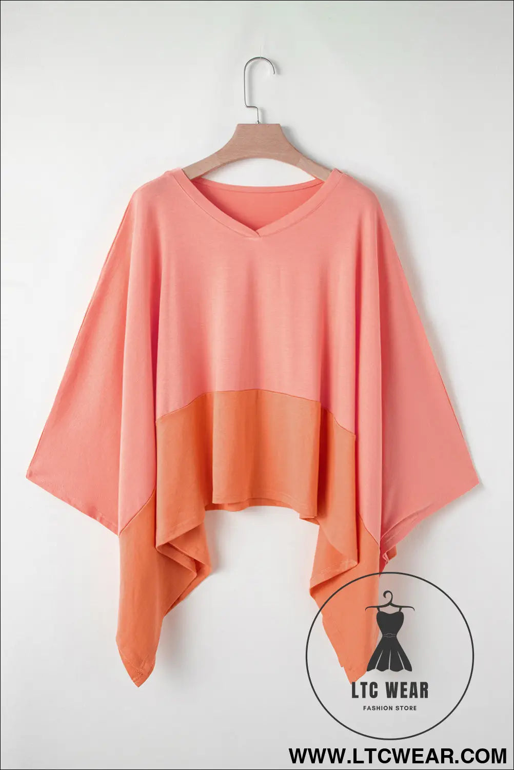 Grapefruit orange colorblock v neck slits oversized top - 20%