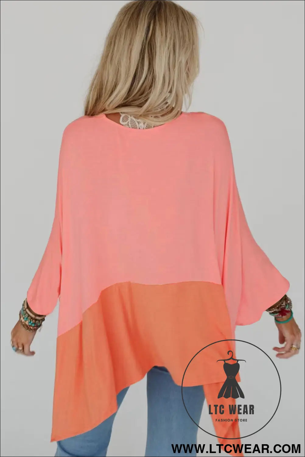 Grapefruit orange colorblock v neck slits oversized top - 20%