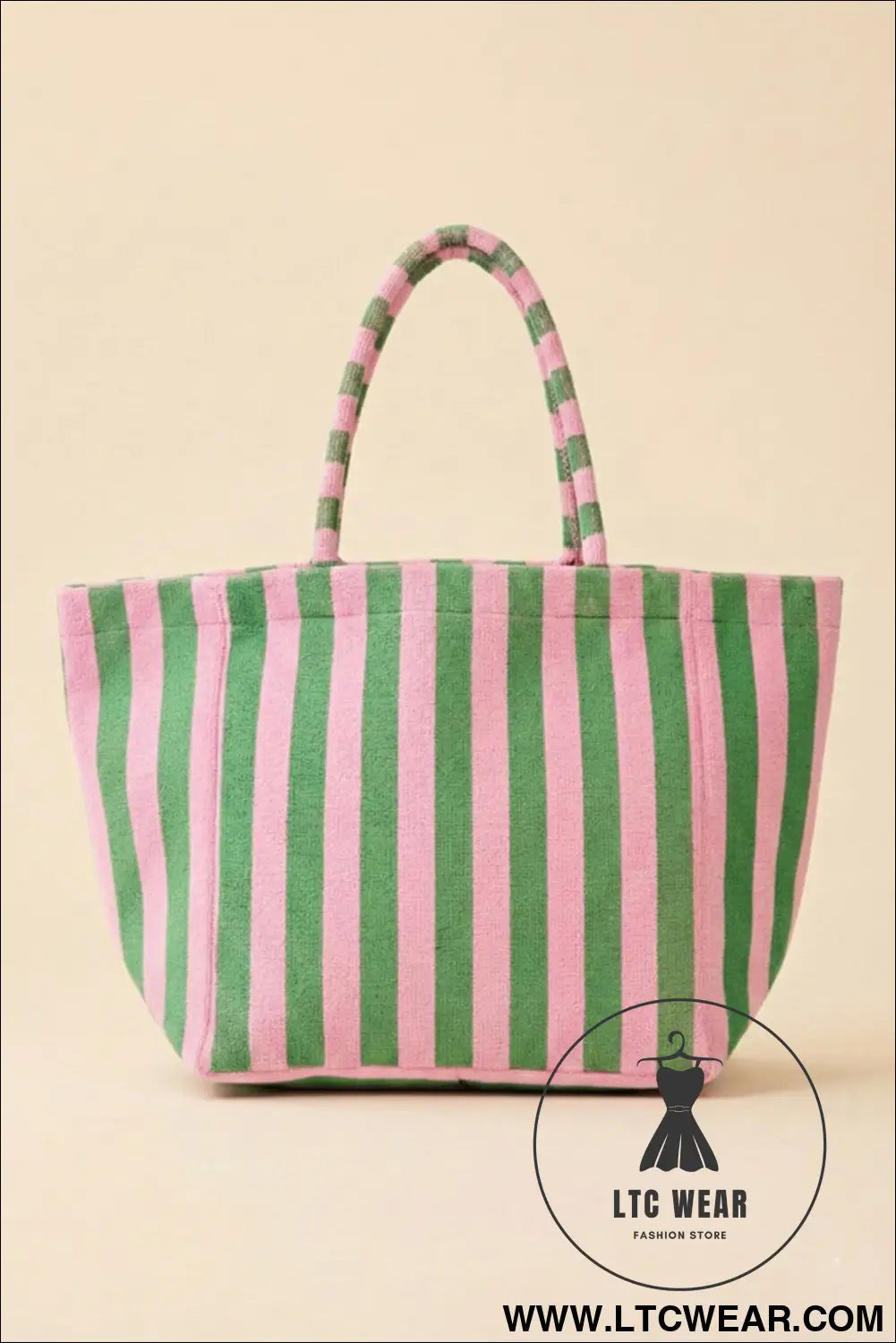 Grapefruit Orange Striped Terry Large Beach Tote Bag - L.T.C Wear Online Fashion Store