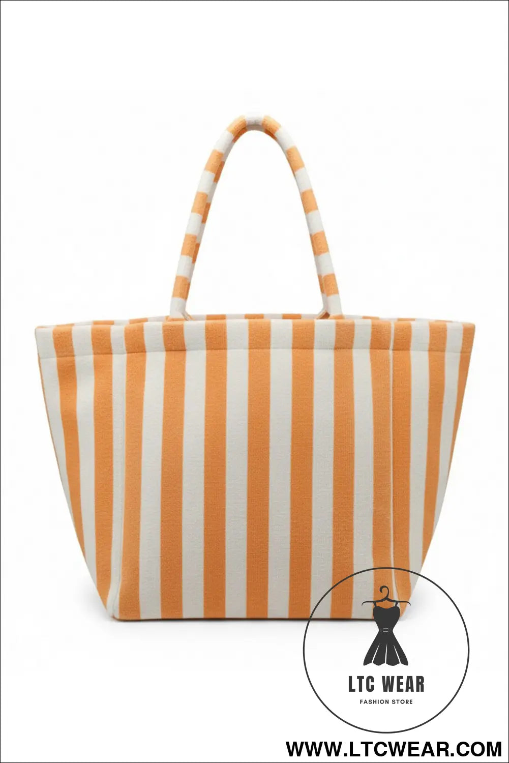 Grapefruit Orange Striped Terry Large Beach Tote Bag - L.T.C Wear Online Fashion Store