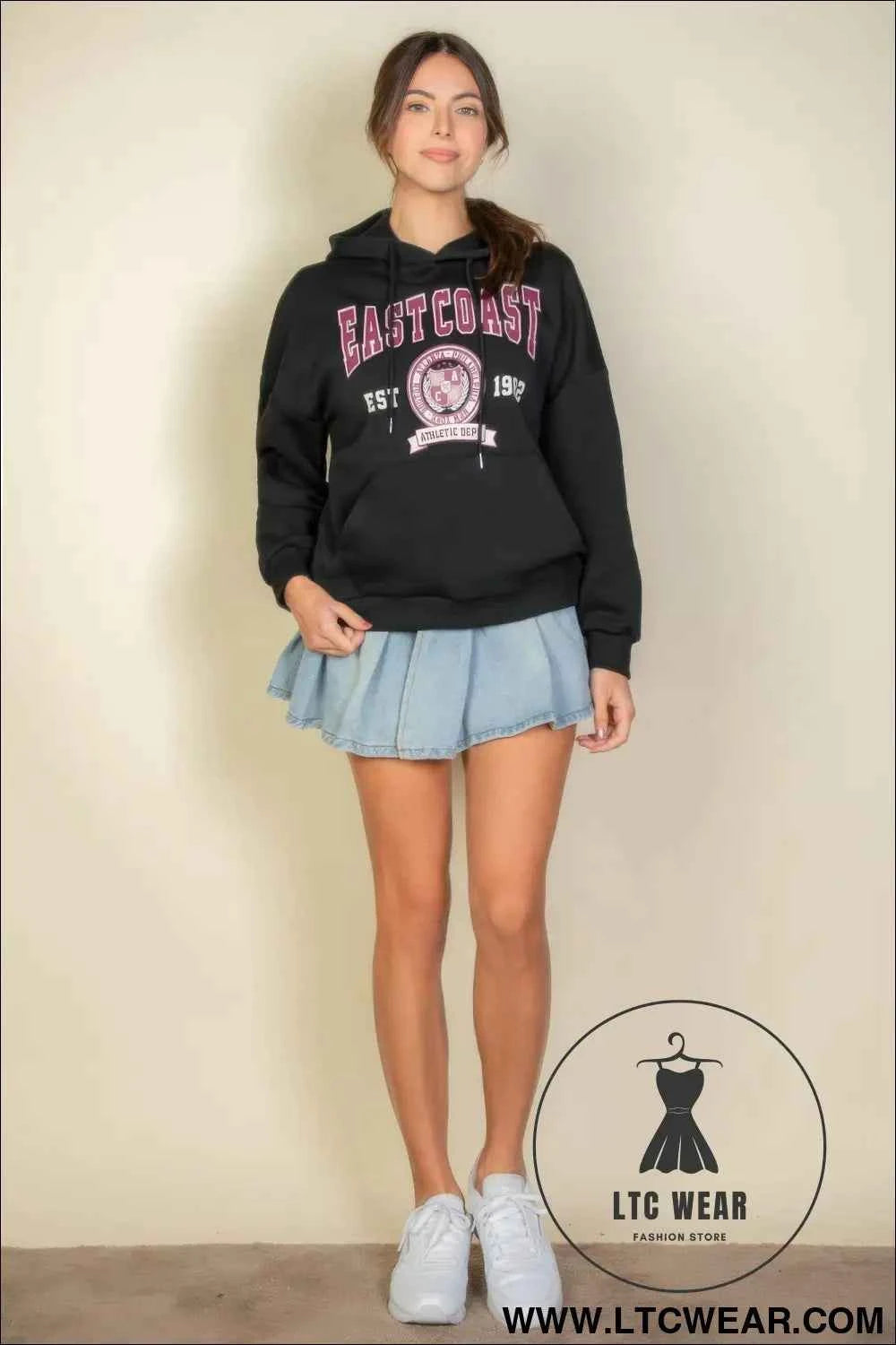Graphic Kangaroo Pocket Drawstring Hoodie