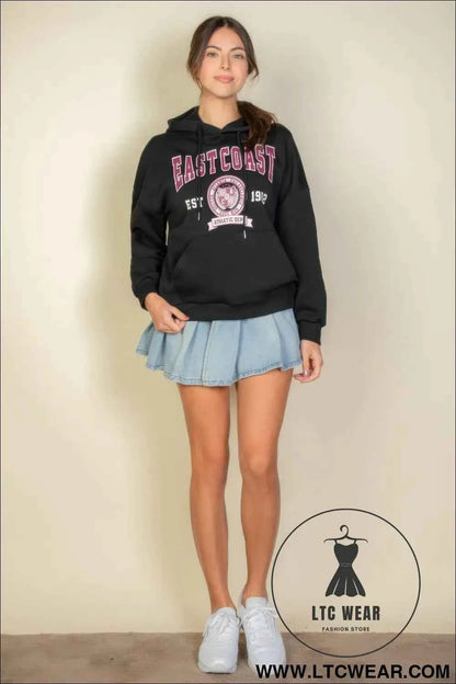 Graphic Kangaroo Pocket Drawstring Hoodie