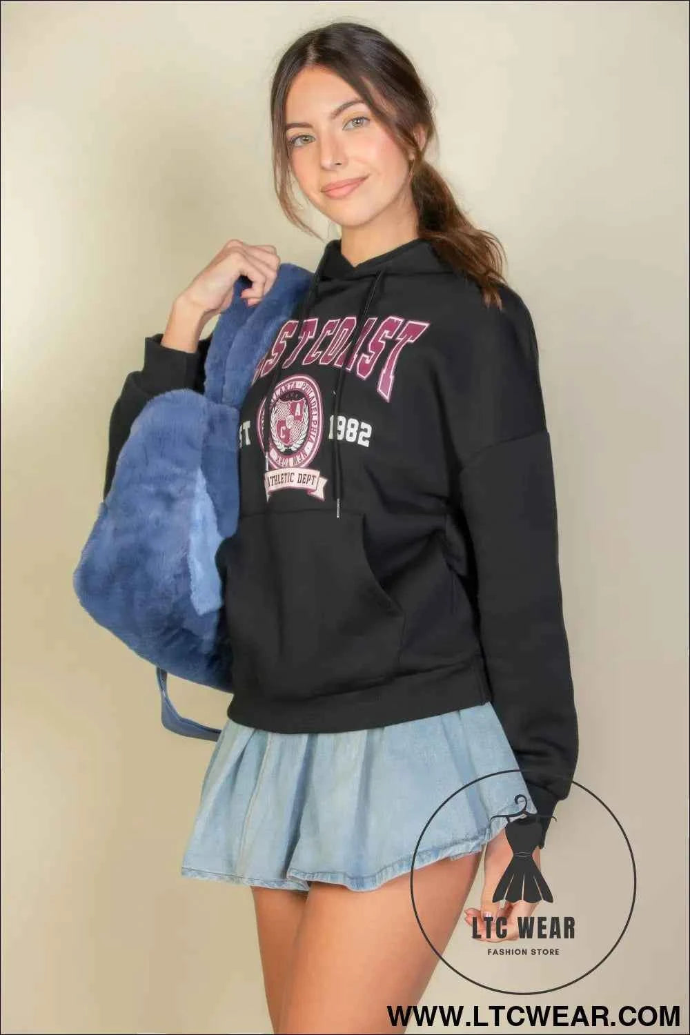 Graphic Kangaroo Pocket Drawstring Hoodie
