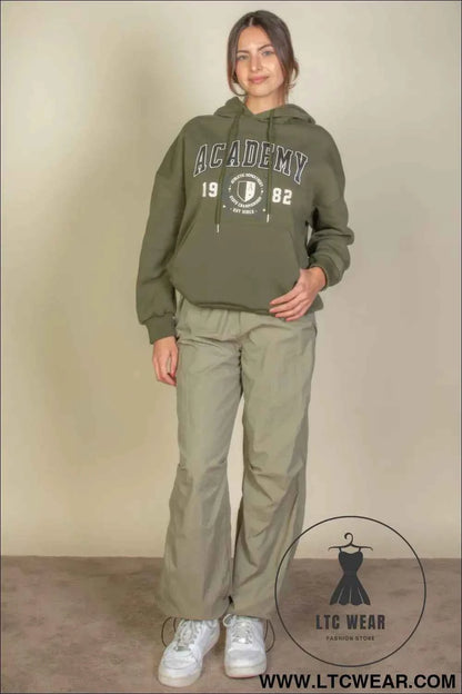 Graphic Kangaroo Pocket Drawstring Hoodie