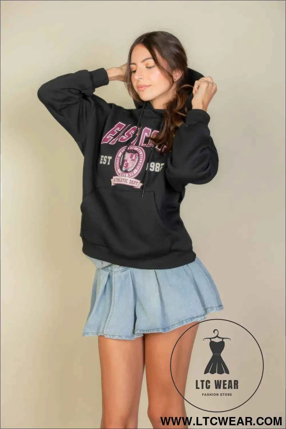 Graphic Kangaroo Pocket Drawstring Hoodie