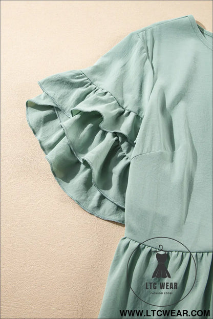 Grass Green Plain Ruffle Hem Plus Size Flared Mini Dress - L.T.C Wear Online Fashion Store