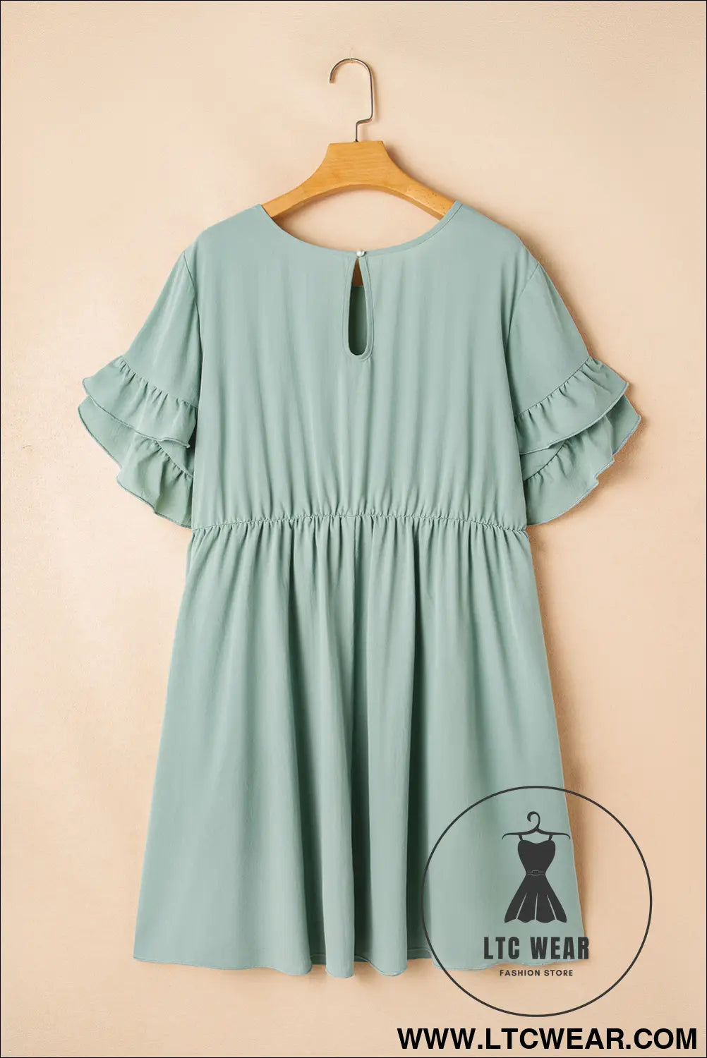 Grass Green Plain Ruffle Hem Plus Size Flared Mini Dress - L.T.C Wear Online Fashion Store