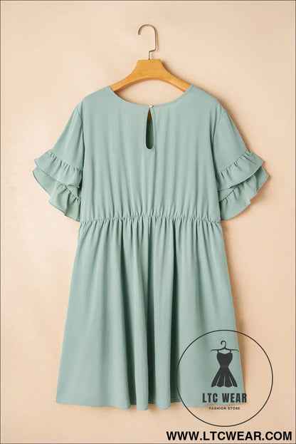 Grass Green Plain Ruffle Hem Plus Size Flared Mini Dress - L.T.C Wear Online Fashion Store