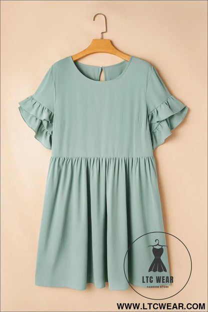 Grass Green Plain Ruffle Hem Plus Size Flared Mini Dress - L.T.C Wear Online Fashion Store