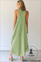 Grass green sleeveless v neck pocketed wide leg jumpsuit - jumpsuits & rompers
