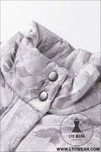 Gray camo leaf print winter puffer vest - vests