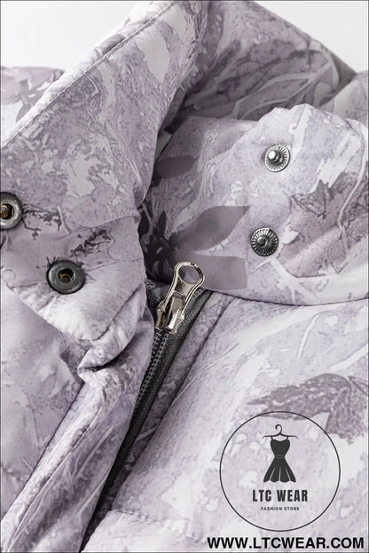 Gray camo leaf print winter puffer vest - vests