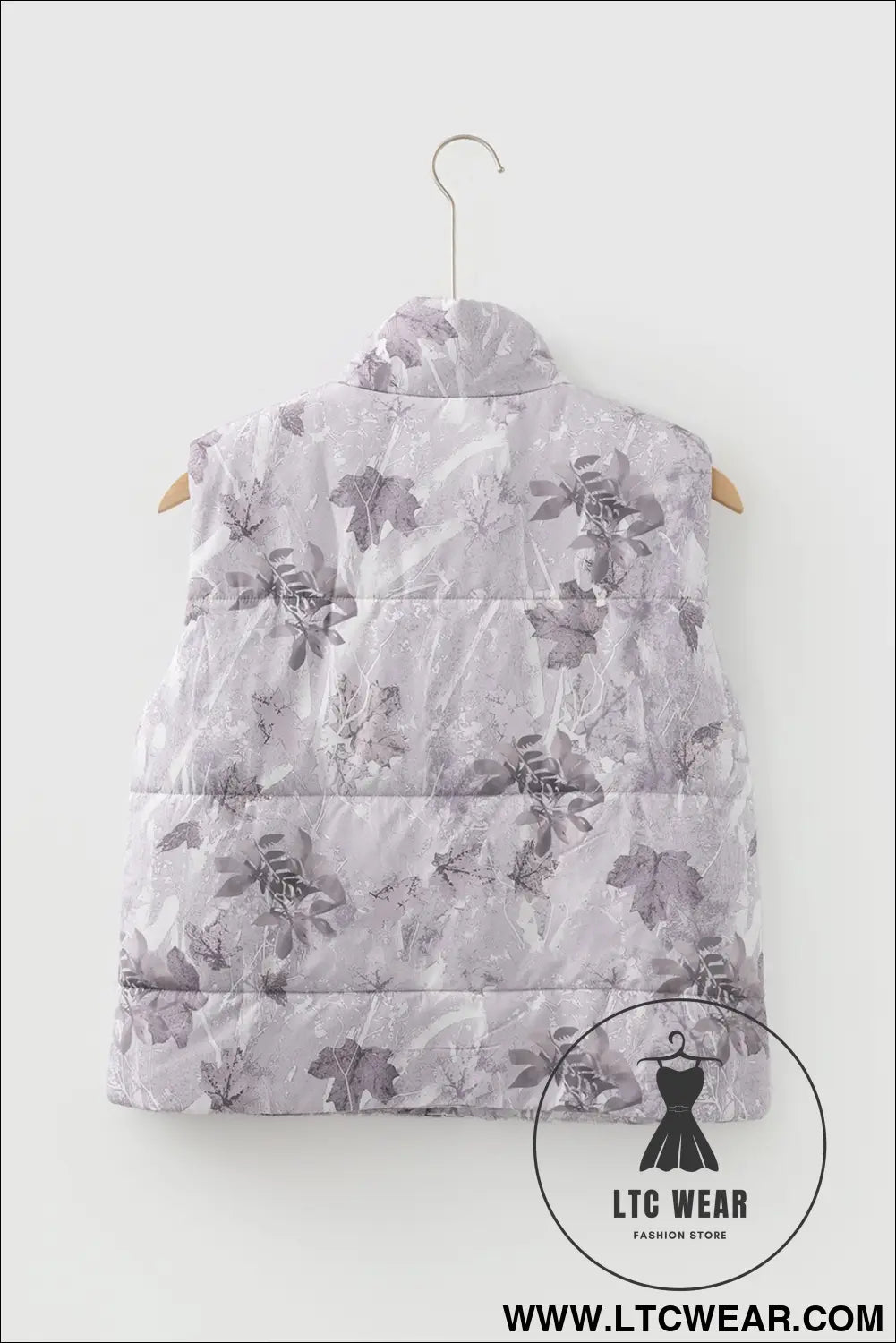 Gray camo leaf print winter puffer vest - vests