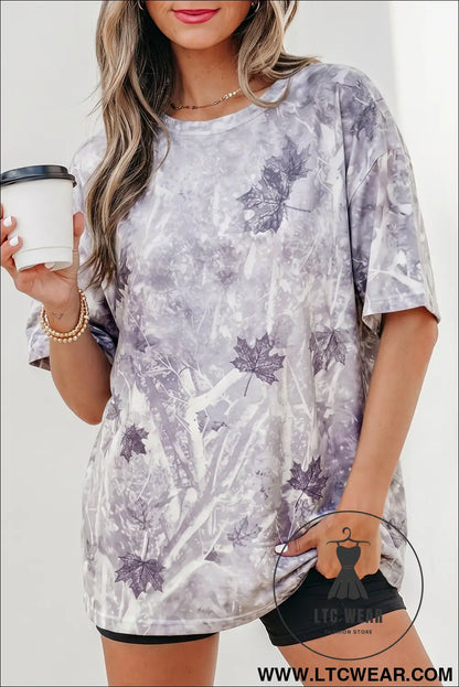 Gray Camouflage Woodland Print Drop Shoulder Tunic Tee - L.T.C Wear Online Fashion Store