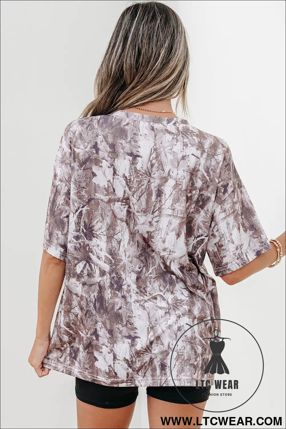 Gray Camouflage Woodland Print Drop Shoulder Tunic Tee - L.T.C Wear Online Fashion Store