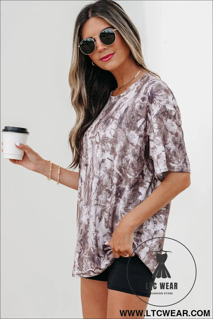 Gray Camouflage Woodland Print Drop Shoulder Tunic Tee - L.T.C Wear Online Fashion Store