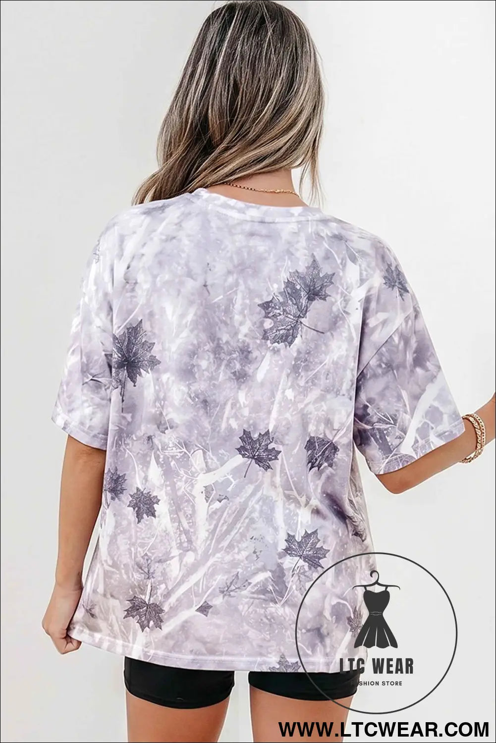 Gray Camouflage Woodland Print Drop Shoulder Tunic Tee