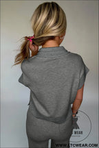 Gray half zip polo tee casual pant set - pant sets